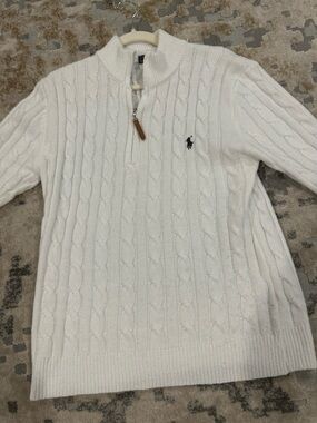 Ralph Lauren Cream Cable-Knit Half-Zip Sweater